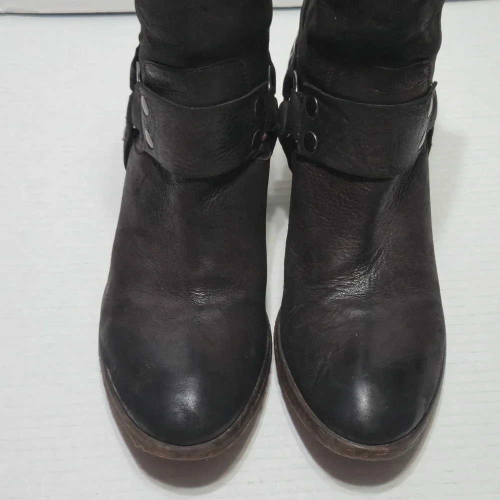 Donald J Pliner Western Couture Dasha Black Leather Harness Moto Ankle Boots 10M